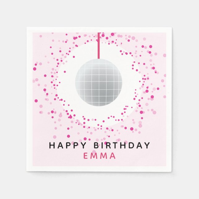 Dance Disco Ball Party Custom Pink Black Party Napkins (Front)