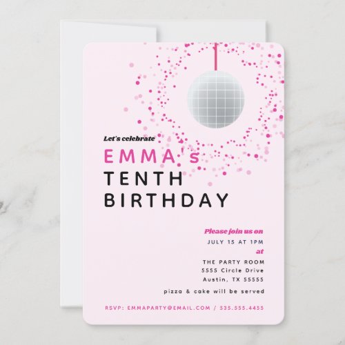 Dance Disco Ball Retro Birthday Pink Black Party Invitation