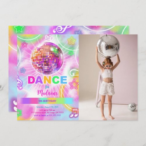 Dance Disco Party Neon Glow Photo  Invitation