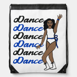 Dance Drawstring Bag ( White Blue Ribbon)