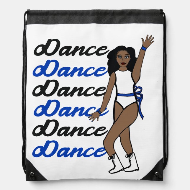 Dance Drawstring Bag ( White  Blue Ribbon) (Front)