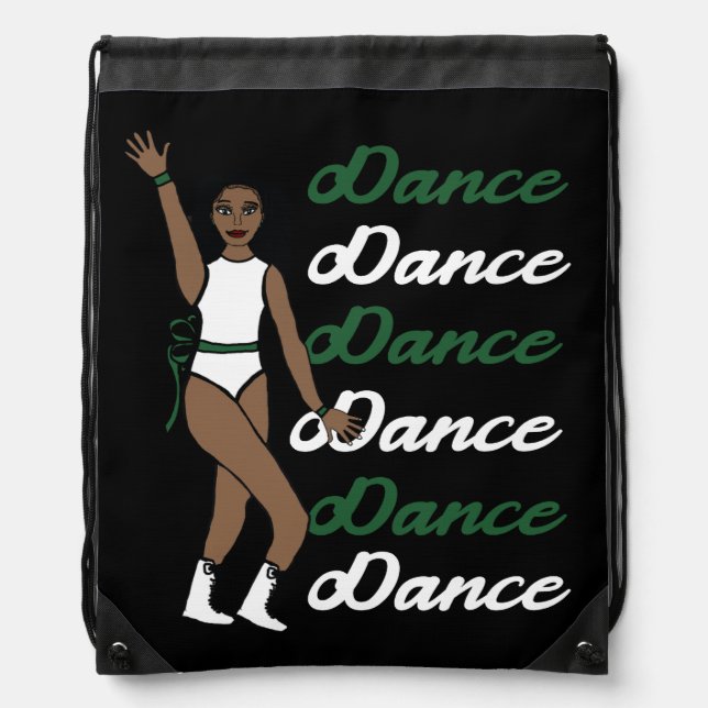 Dance Drawstring Bag ( White  Green Ribbon) (Front)