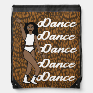 Dance Drawstring Bag ( White Leopard Ribbon)