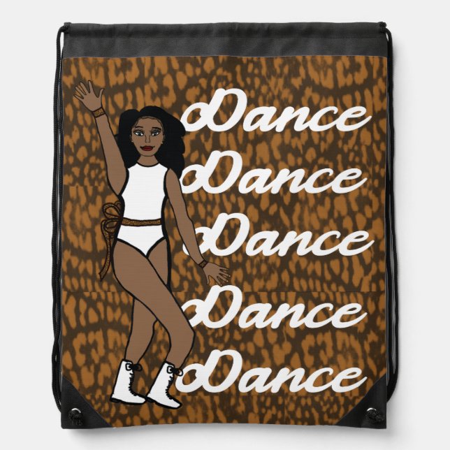 Dance Drawstring Bag ( White Leopard Ribbon) (Front)