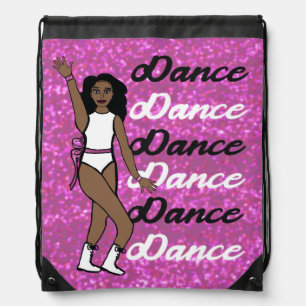 Dance Drawstring Bag ( White Pink Spark Ribbon)