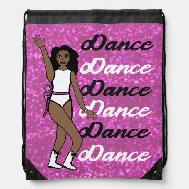 Dance Drawstring Bag ( White Pink Spark Ribbon) (Front)