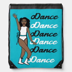 Dance Drawstring Bag ( White Teal Ribbon)