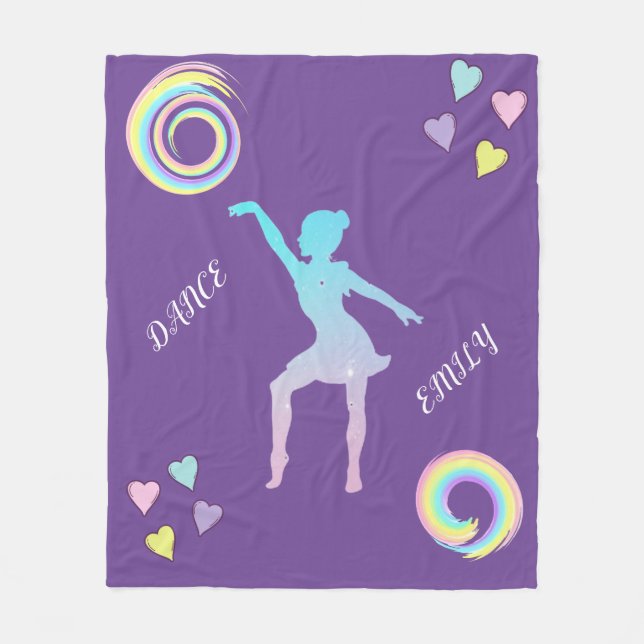 Dance fleece blanket with hearts & swirls. (Front)