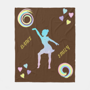 Dance fleece blanket with hearts & swirls.