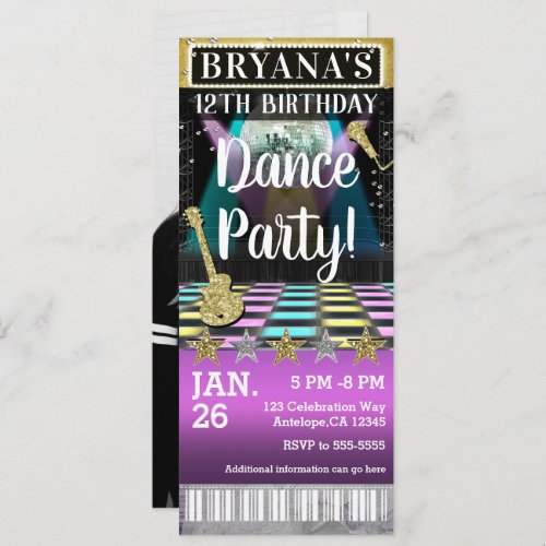 Dance Floor Disco Ball Birthday Party Photo Ticket Invitation