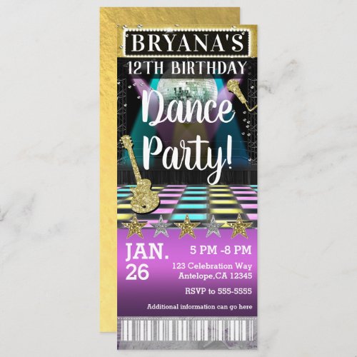 Dance Floor  Disco Ball Birthday Party Ticket Invitation