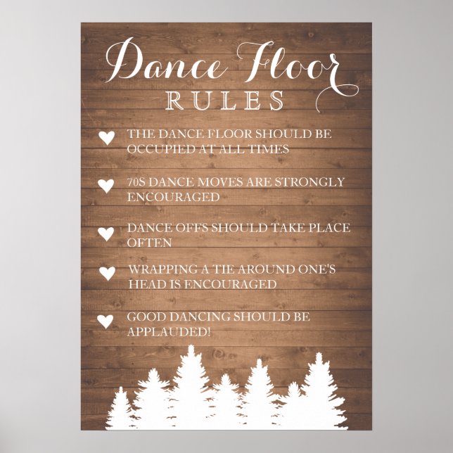 Dance Floor Rules wedding | Pine tree fun sign (Front)