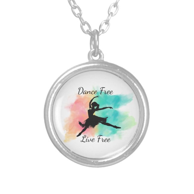 Dance Free Live Free Dance Keychain Silver Plated Necklace (Front)