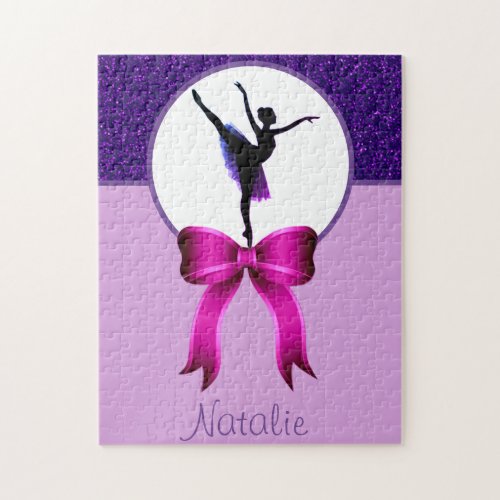 Dance Girls Glitter and Bow Purple Jigsaw Puzzle