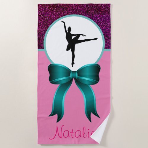 Dance Glitter and Bow Girls Beach Towel w Name