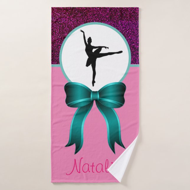Dance Glitter and Bow Girls Personalized Bath Towel (Bath Towel)