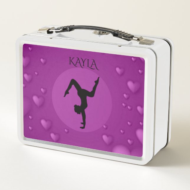 Dance/Gymnastics lunch box /white & purple/name. (Back)