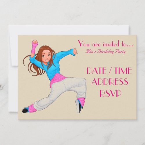 Dance hip hop girls birthday party invitation