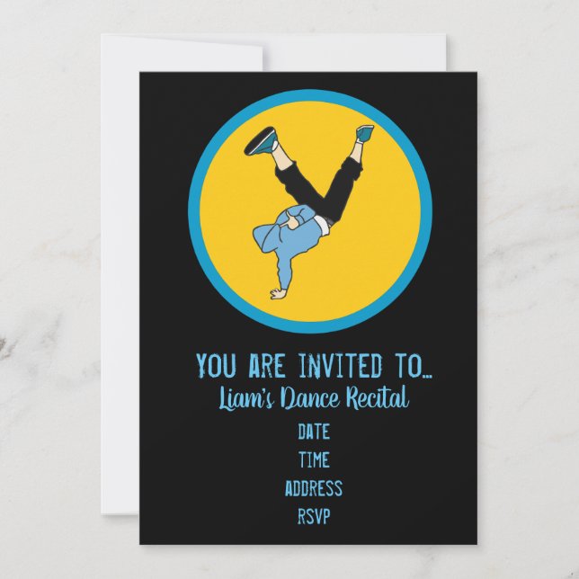 Dance hip hop modern boys dance recital invitation (Front)