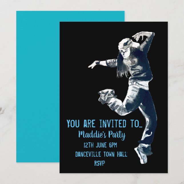 Dance hip hop modern dance party invitation (Front/Back)