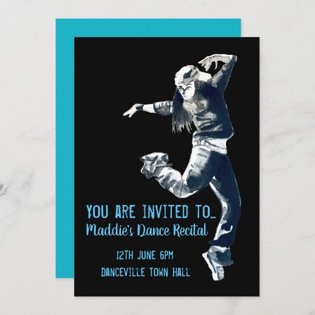 Dance hip hop modern dance recital invitation (Front/Back)