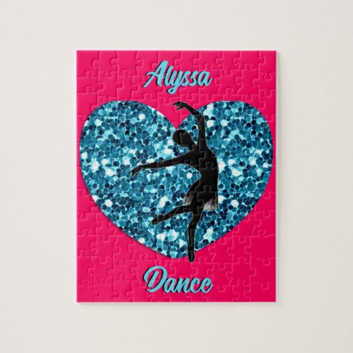 Dance Hot Pink and Turquoise w Personalized Name Jigsaw Puzzle