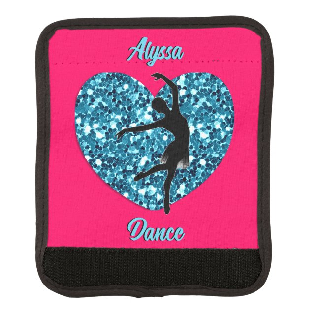 Dance Hot Pink and Turquoise w/ Personalized Name Luggage Handle Wrap (Front)