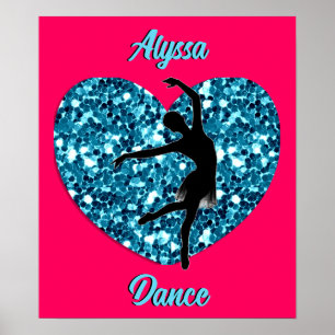 Dance Hot Pink and Turquoise w/ Personalized Name Poster