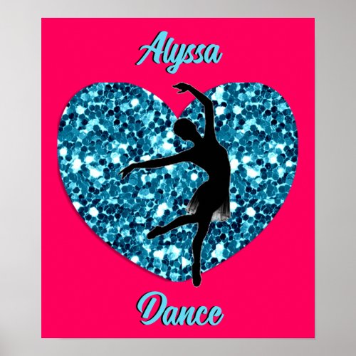 Dance Hot Pink and Turquoise w Personalized Name Poster