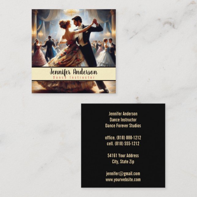 Dance Instructor Couples Dancing Square Business Card (Front/Back)