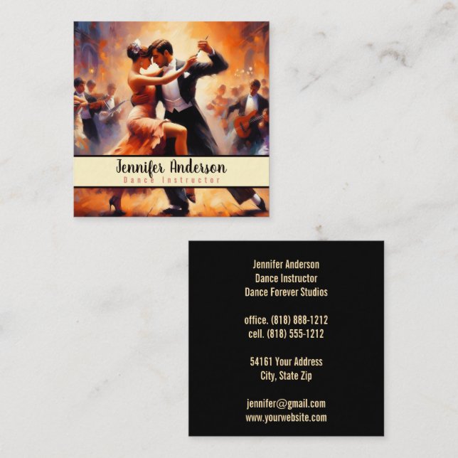 Dance Instructor Couples Dancing Square Business Card (Front/Back)