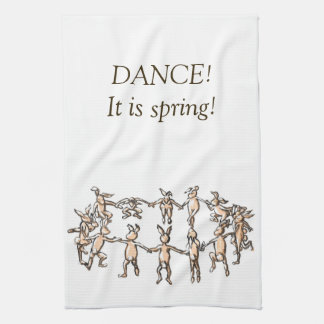 DANCE! It is spring! dancing bunnies kitchen towel