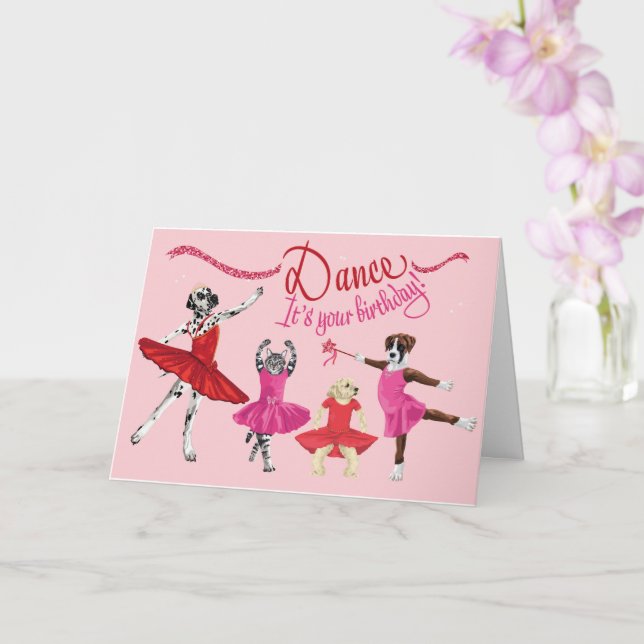 Dance It's Your Birthday - Pets In Tutus Dancing Card (Orchid)