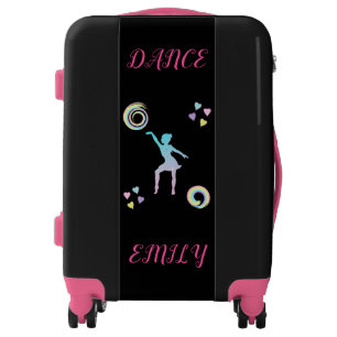 Dance kids luggage with hearts & swirls.