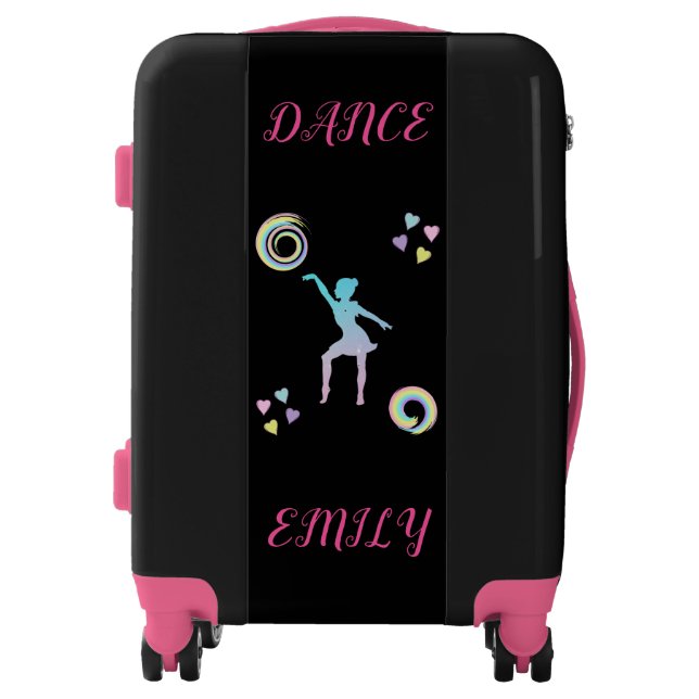Dance kids luggage with hearts & swirls. (Front)