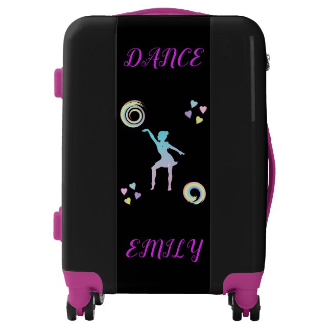 Dance kids luggage with hearts & swirls. (Front)