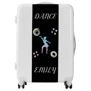 Dance kids luggage with hearts & swirls.