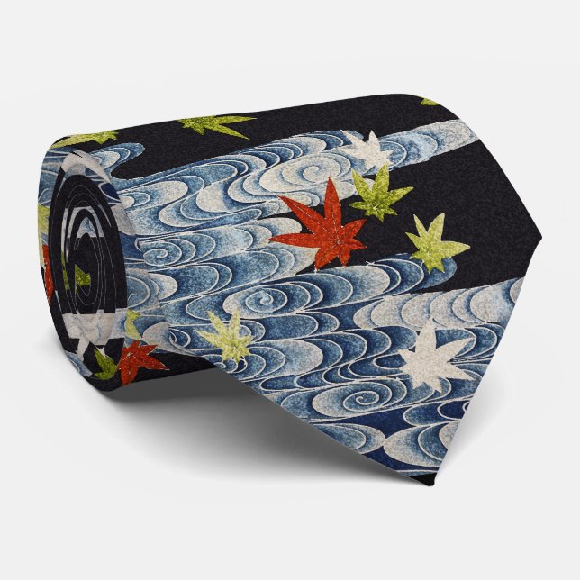 DANCE KIMONO,RUNNING WATER,FALLING LEAVES Floral Neck Tie (Rolled)