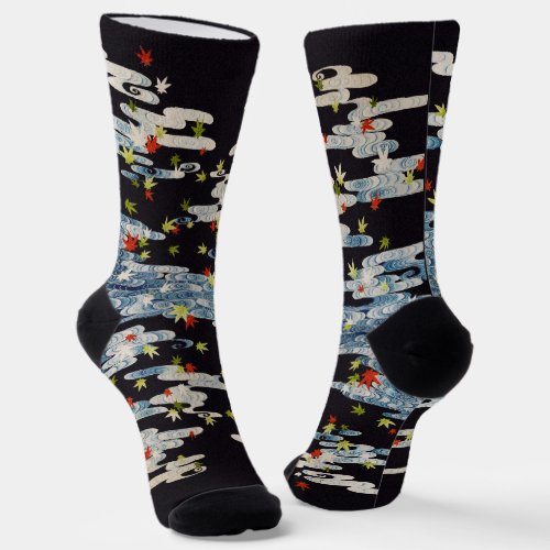 DANCE KIMONO,RUNNING WATER,FALLING LEAVES Floral  Socks