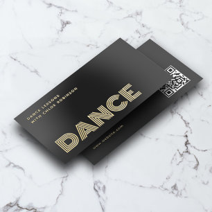 Dance Lessons Bold Luxury Unique QR Code Black Foil Business Cards