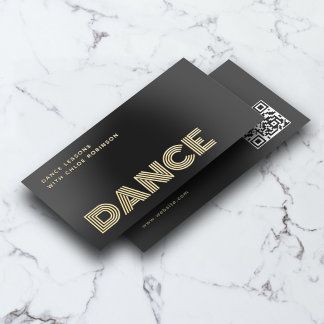 Dance Lessons Bold Luxury Unique QR Code Black Foil Business Cards