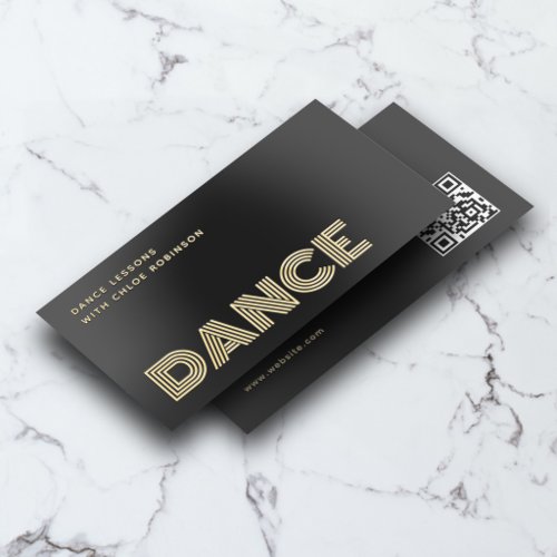 Dance Lessons Bold Luxury Unique QR Code Black Foil Business Cards