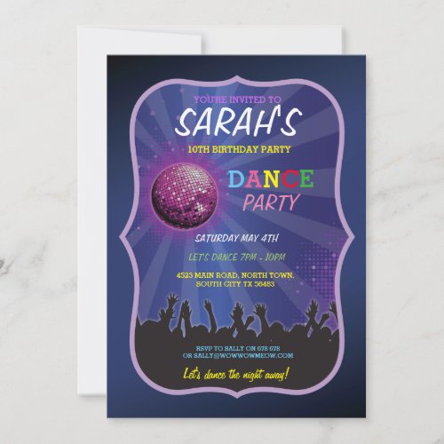 DANCE LETS GLOW INVITE DISCO BALL BIRTHDAY PARTY