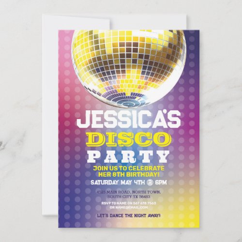 Dance Lets Party Birthday Invite Girls Disco Ball