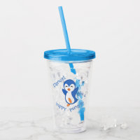 Handmade Glass Straw With Cute Penguin, Drinking Straw, Drinkware