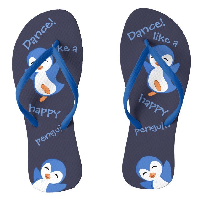 Dance Like a Happy Penguin Cute Blue Flip Flops (Footbed)