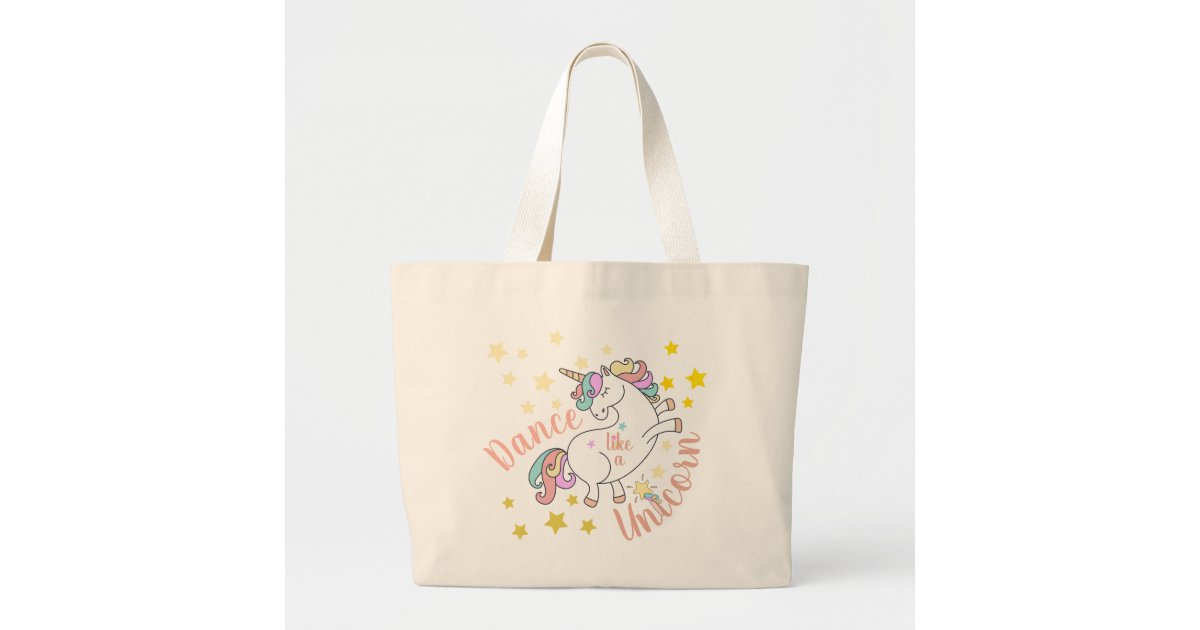 Dance Like A Unicorn With Stars Personalized Large Tote Bag