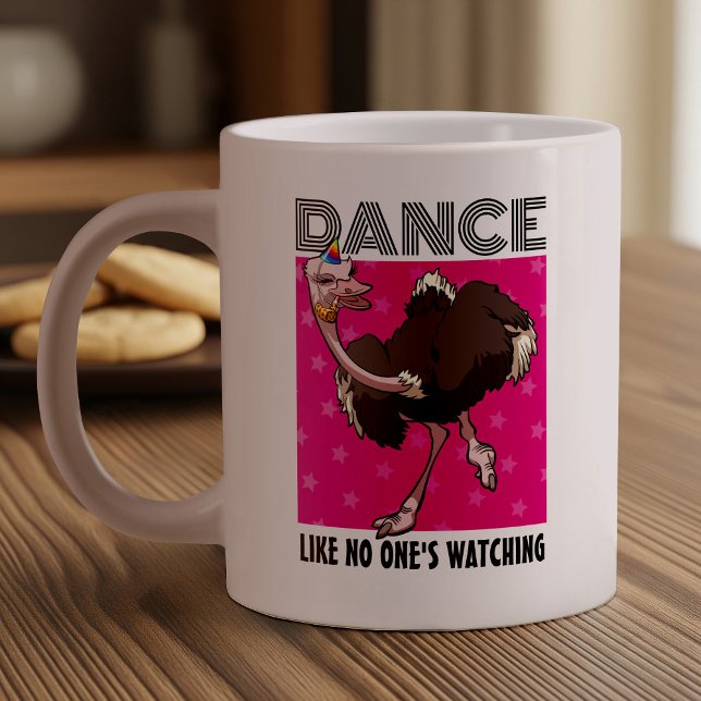 Dance Like No One's Watching Funny Cartoon Ostrich Giant Coffee Mug (Creator Uploaded)