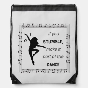 Dance Lover Inspirational Quote with Musical Notes Drawstring Bag