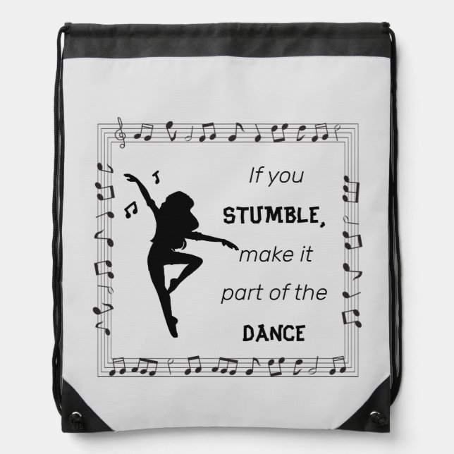 Dance Lover Inspirational Quote with Musical Notes Drawstring Bag (Front)